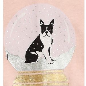 NWT J. Crew Pug dog snow globe collector tee shirt